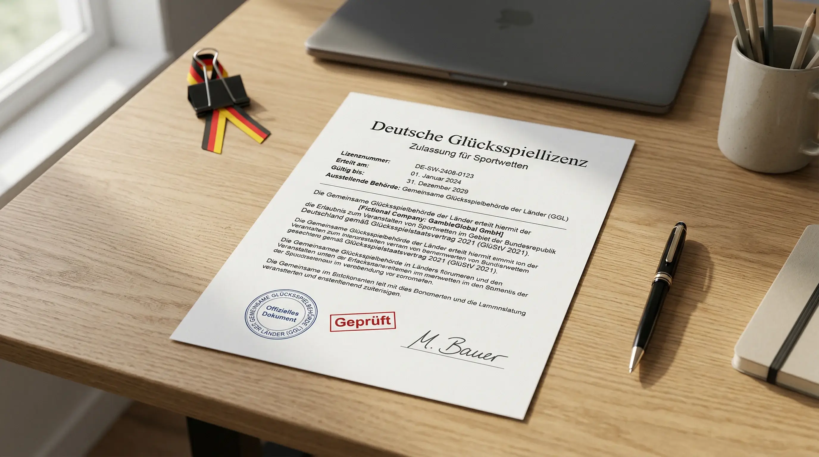 Offizielles deutsches Lizenzdokument mit Stempel und Siegel