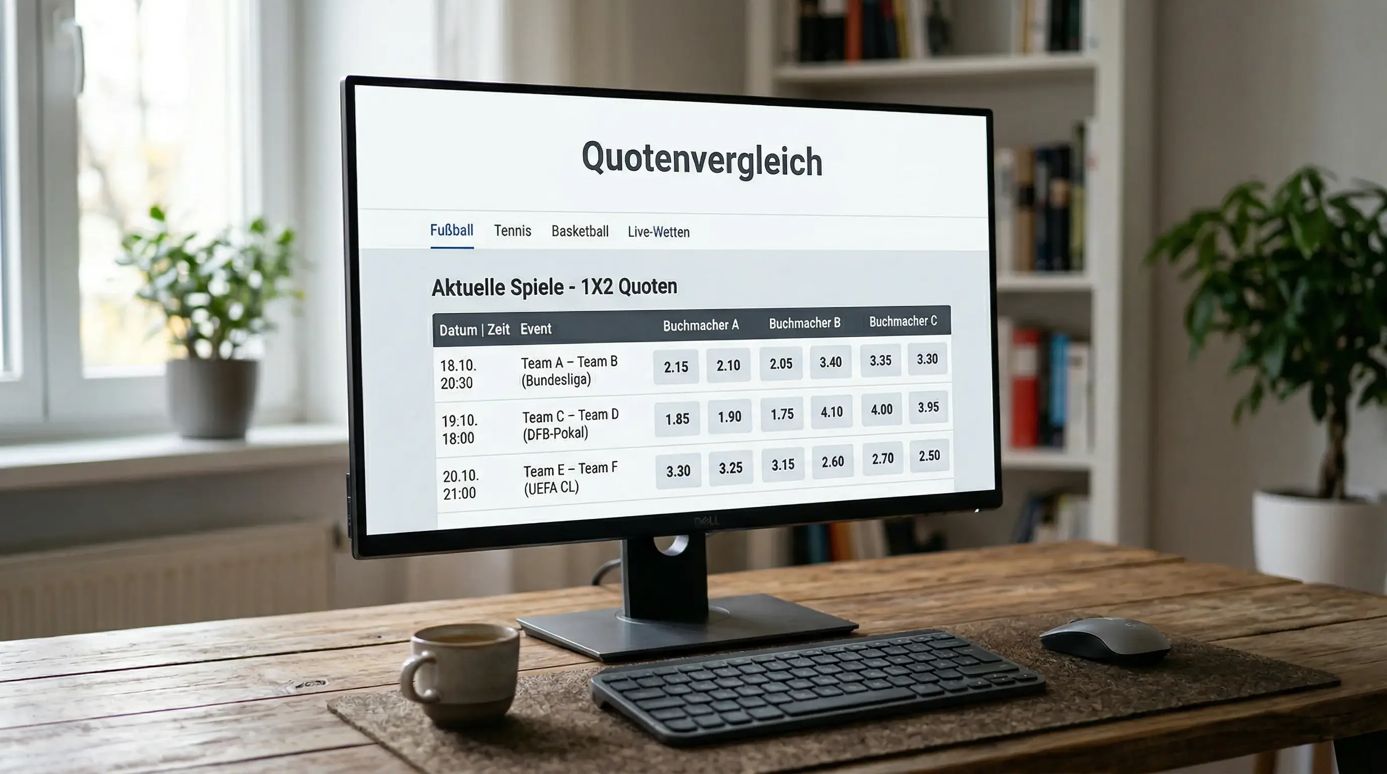 Computerbildschirm zeigt Quotenvergleich verschiedener Buchmacher