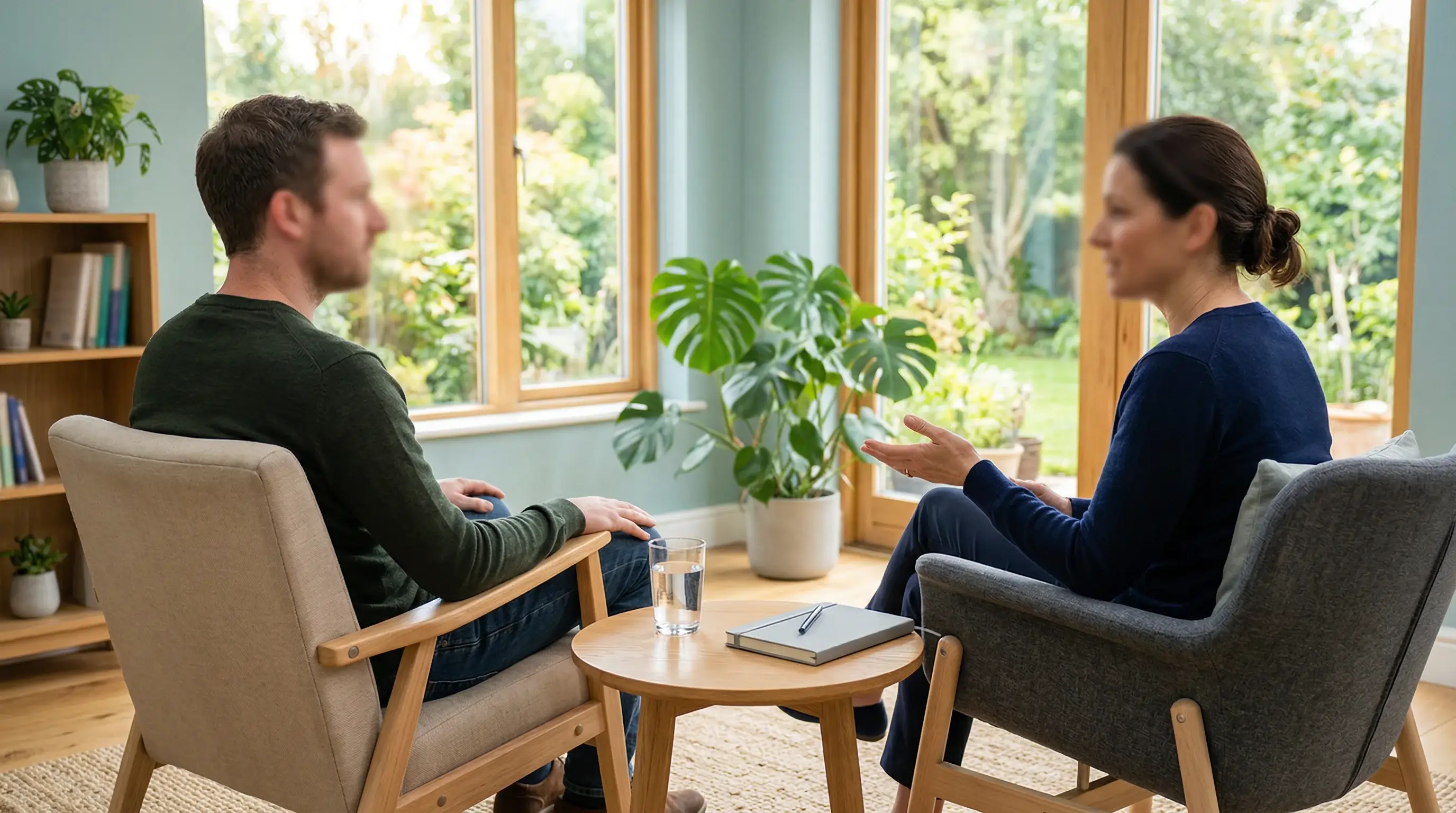 Beratungsgespräch in einer hellen, einladenden Beratungsstelle