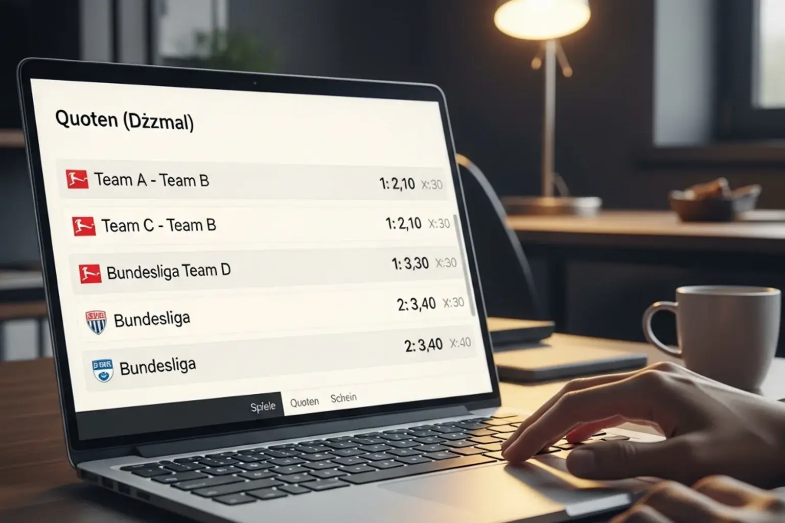 Nahaufnahme eines Laptopbildschirms mit Fussball-Wettquoten